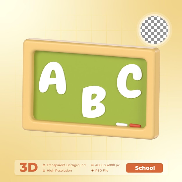 3D 渲染图标的黑板学校包