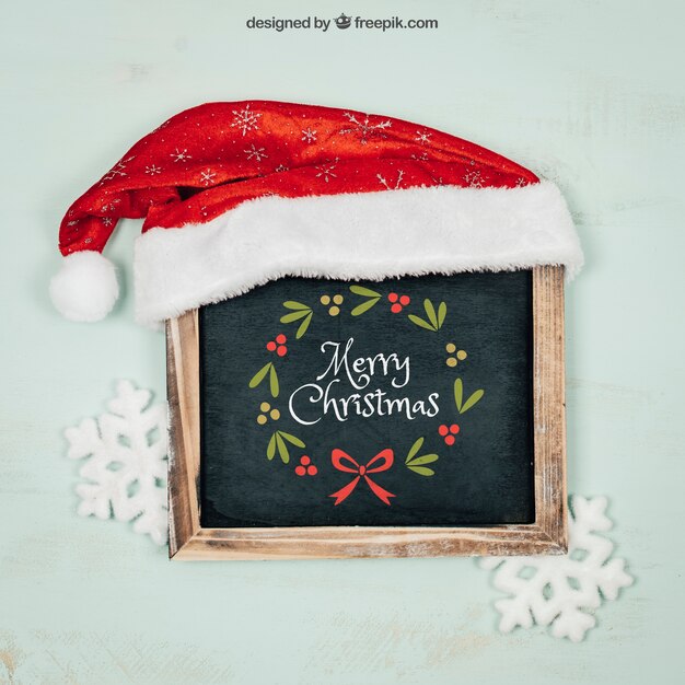 PSD chalkboard and hat mockup with christmtas design
