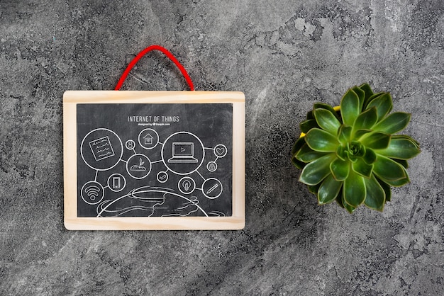 PSD chalkboard mock-up with plant