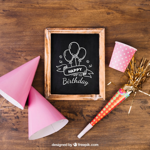 PSD chalkboard mockup with birthday design