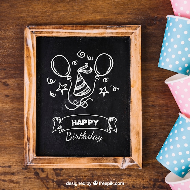 PSD chalkboard mockup with birthday design