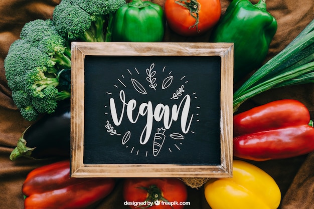 PSD chalkboard mockup with vegetable designs