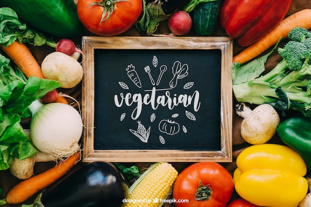 PSD chalkboard mockup with vegetable designs