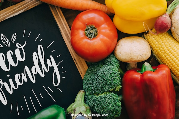 PSD chalkboard mockup with vegetable designs