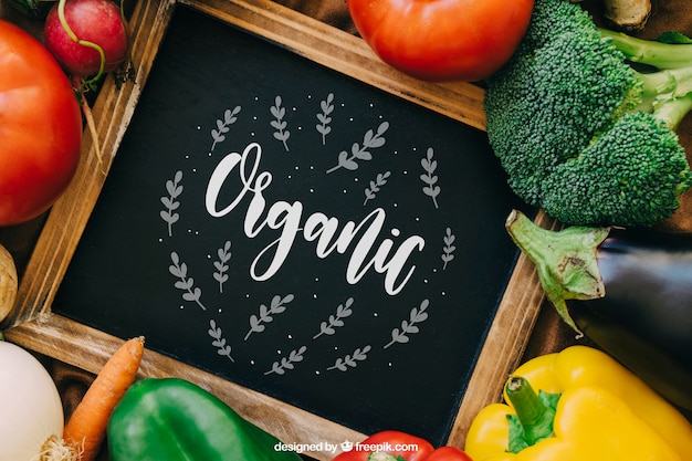 Chalkboard mockup with vegetable designs