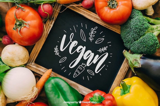 PSD chalkboard mockup with vegetable designs