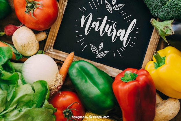 PSD chalkboard mockup with vegetable designs