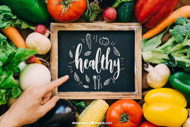 Chalkboard mockup with vegetable designs