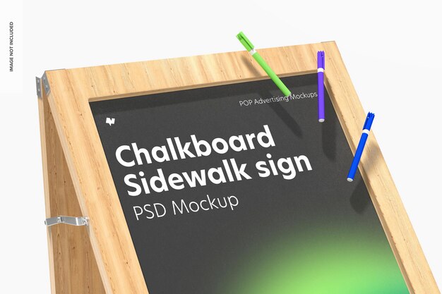 PSD chalkboard sidewalk sign mockup, close-up