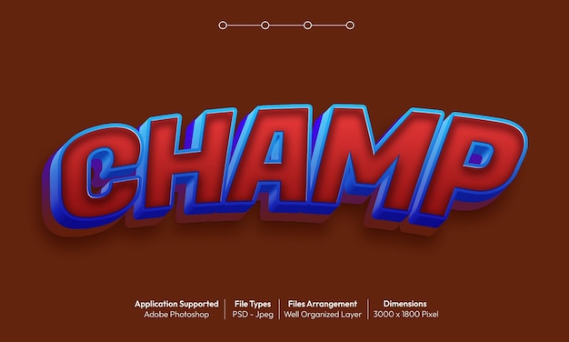 Champ psd текстовый эффект с 3d стилем шрифта