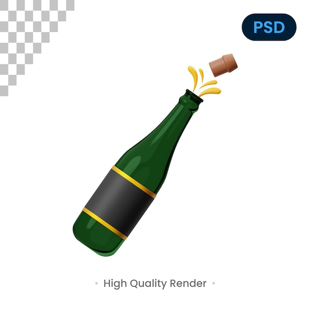 Champagne 3D-pictogram Premium Psd