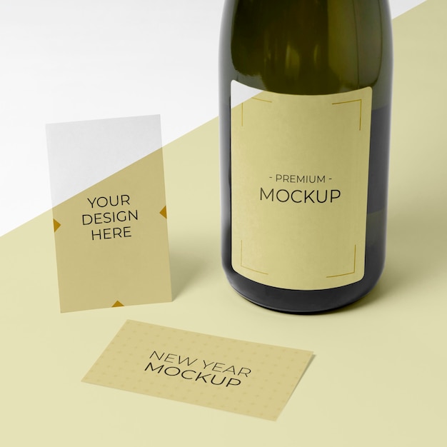 Champagne bottle mock-up high view business card