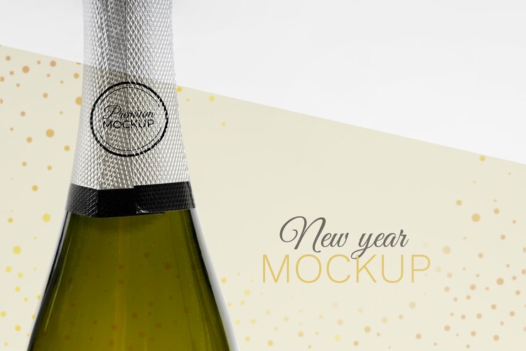 PSD champagne bottle mock-up new year