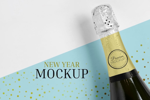 Champagne bottle mock-up top view