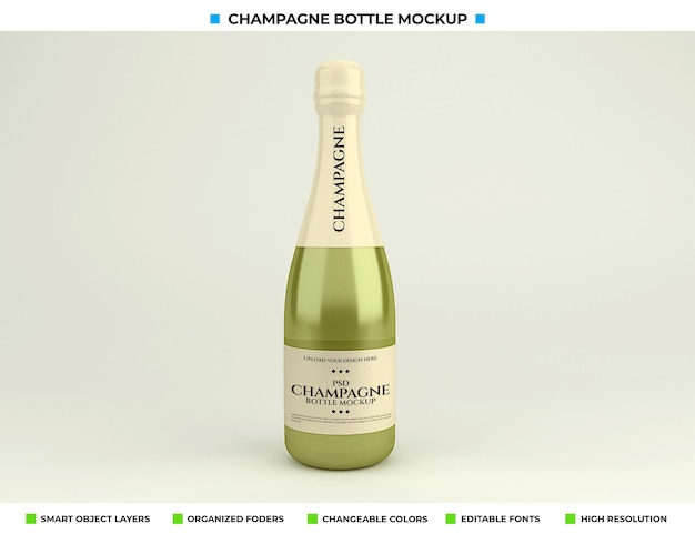 Champagne bottle mockup isolated