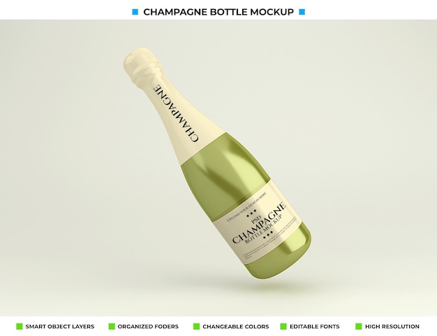 Mockup di bottiglia di champagne isolato