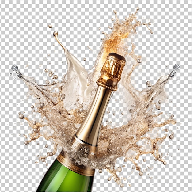 PSD champagne bottle and wineglass isolated