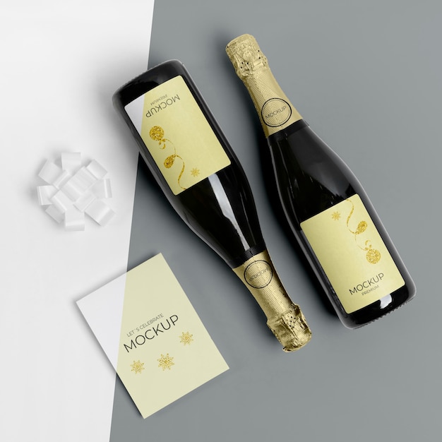 Champagne bottles mock-up flat lay