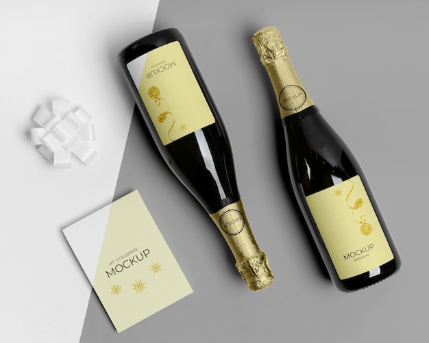 PSD champagne bottles mock-up with invitation