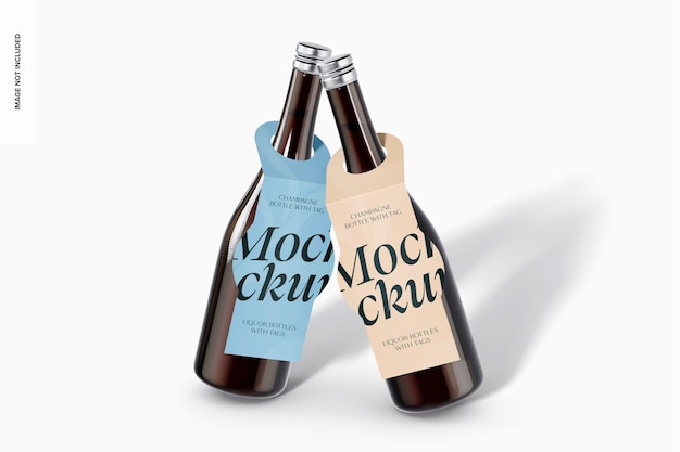 PSD champagne bottles with tag mockup