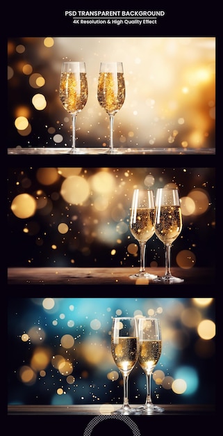 PSD champagne celebration drink wine on transparent background