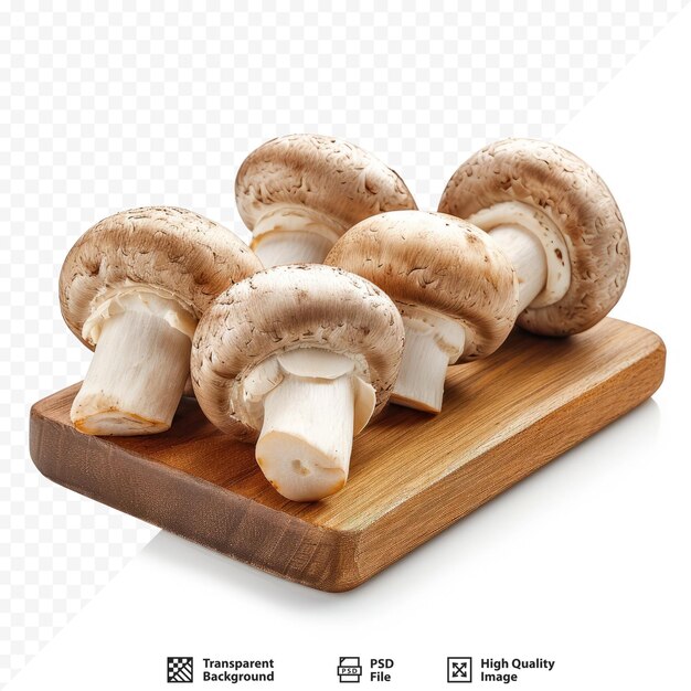 Champignon mushrooms on wooden board on white backround