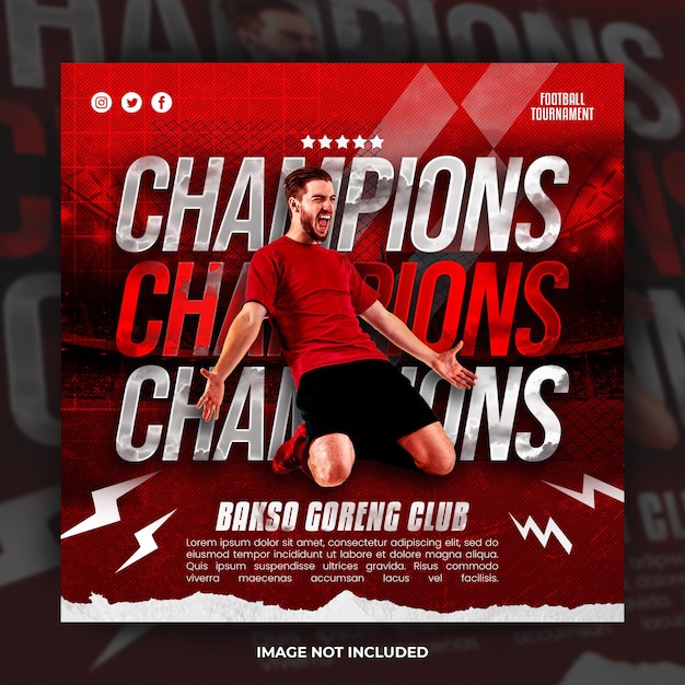 Modello di post o banner sui social media della squadra di football di champions