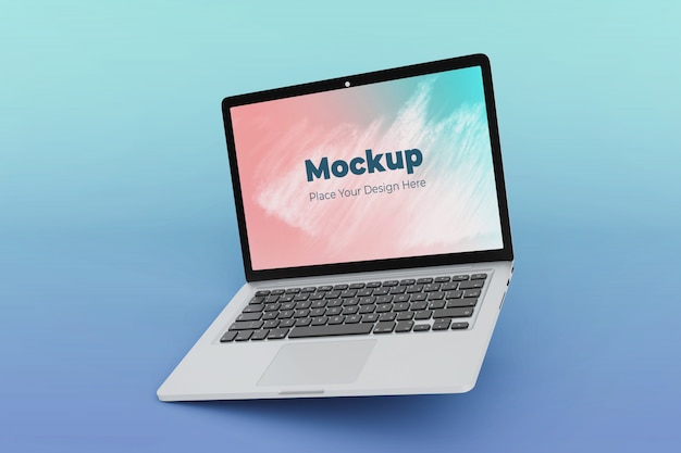 Changeable floating laptop mockup design template