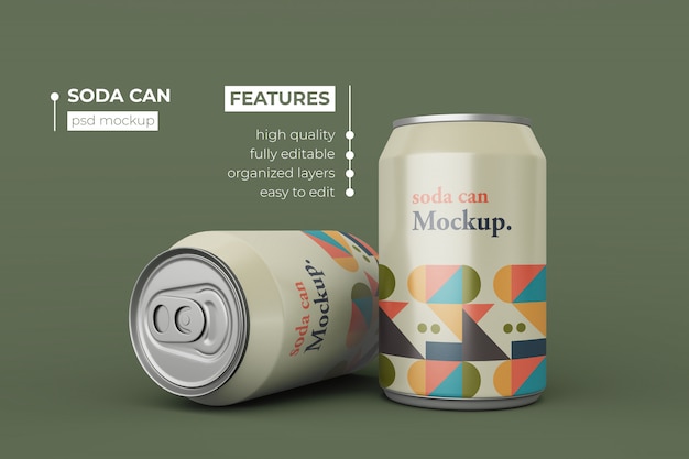 PSD changeable two soda can mockup design