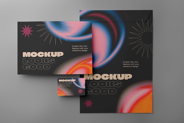 PSD chaos culture stationery set mockup