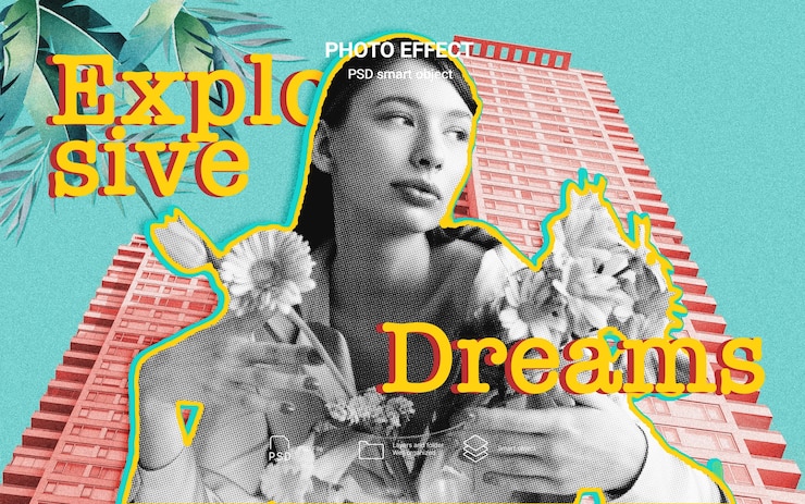 PSD chaotic tech maximalism photo effect