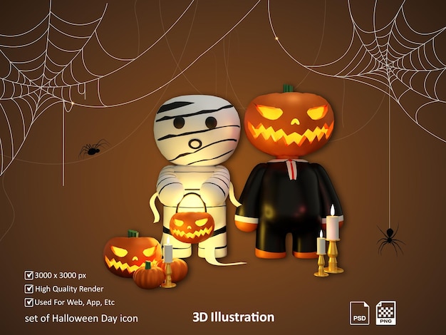 PSD character 3d icon with halloween