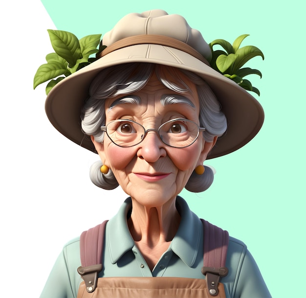 Character elderly woman gardener 3d