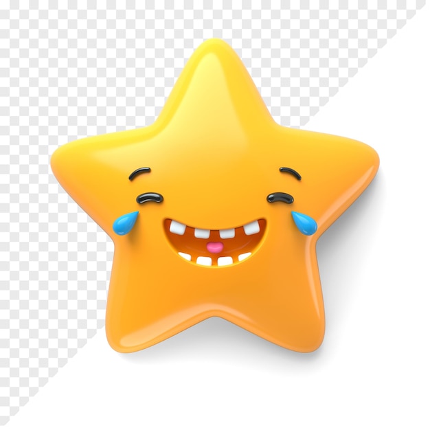 Character Star icon with laugh emotion on face 3d render illustration