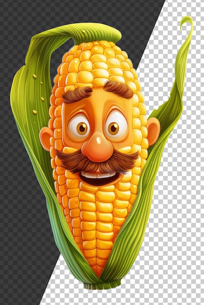 PSD Характерная мультфильмная кукуруза с дружелюбным лицом на прозрачном фоне png