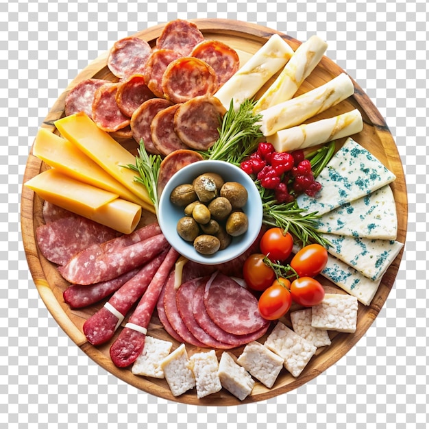 PSD charcuterie featuring cured meats isolated on transparent background