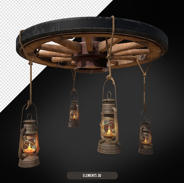 PSD chariot wheel chandelier with lanterns