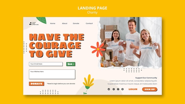 Modello di pagina di destinazione del design di beneficenza