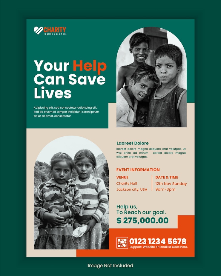 PSD charity and donation event a4 size flyer design template or fundraiser poster design