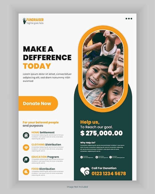 Charity and donation flyer design or fundraiser poster template