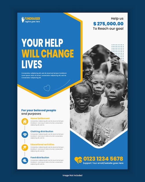 charity and donation flyer design or fundraiser poster template