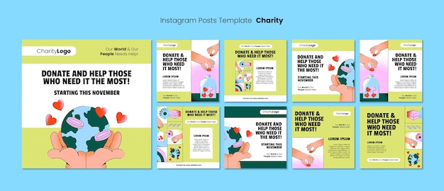 PSD raccolta di post instagram della fondazione di beneficenza