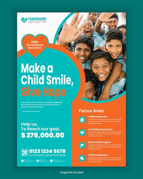 Charity fundraising poster design template or donation charity flyer design template