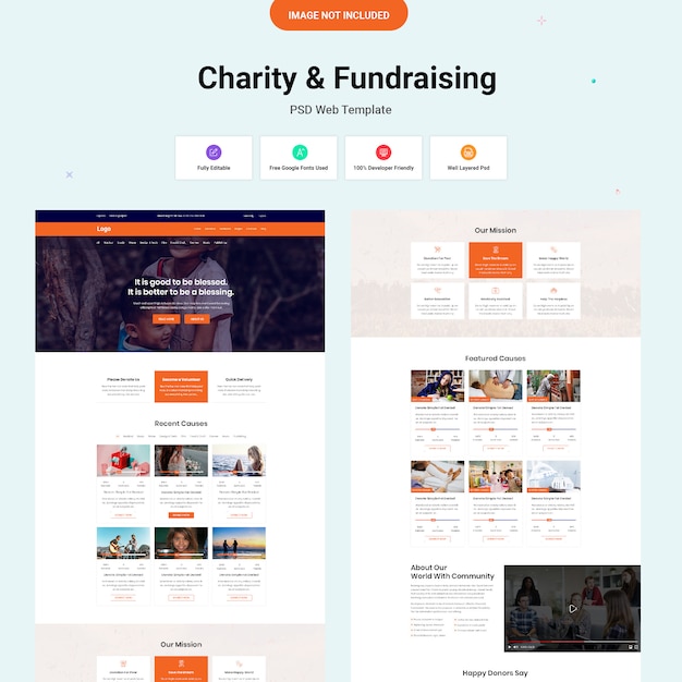 チャリティーと募金のウェブサイトのインターフェース