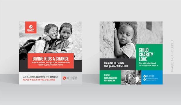 PSD charity kids help donation social media post and web banner template