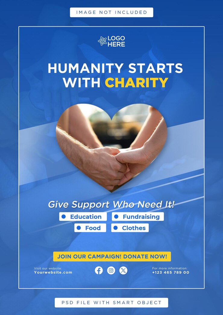 PSD charity poster template for social media and banner