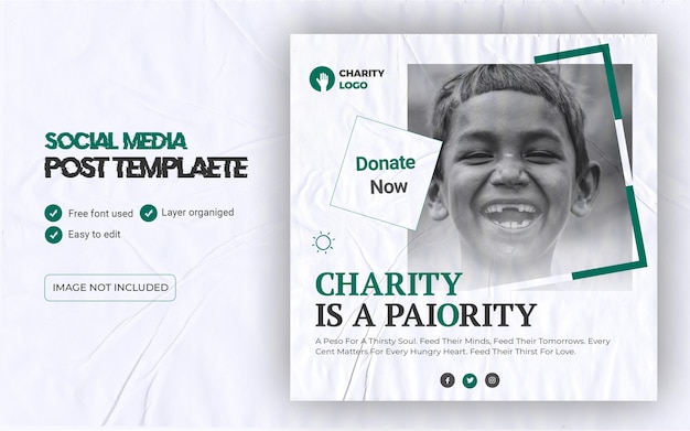 PSD charity social media post design template