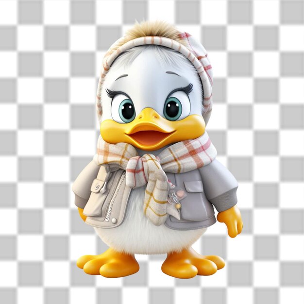 PSD charmant 3d leuke baby duck gekleed voor een winter avontuur png