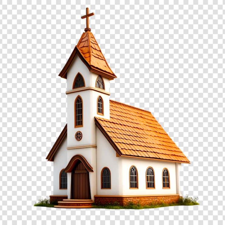 PSD charmante kerkmodel met oranje daktoren