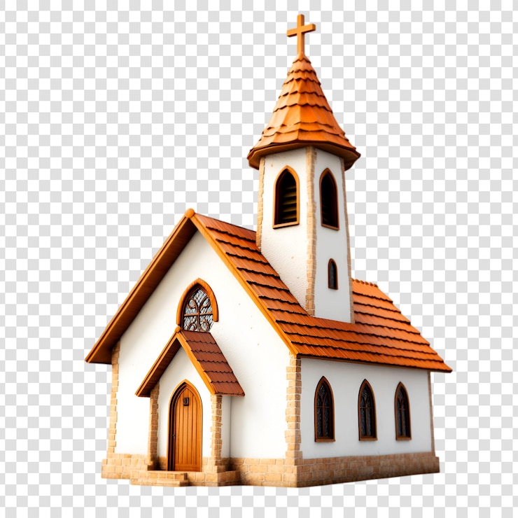 PSD charmante kerkmodel met oranje daktoren